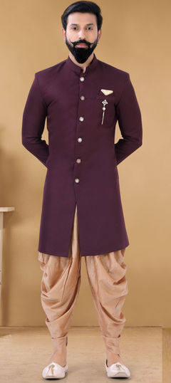 Purple and Violet color IndoWestern Dress in Linen fabric with Broches work