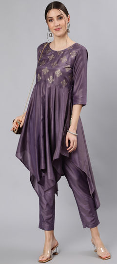 Casual Purple and Violet color Tunic with Bottom in Blended fabric with Printed work : 1799054