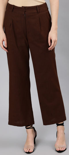 Beige and Brown color Jeggings in Cotton fabric with Thread work