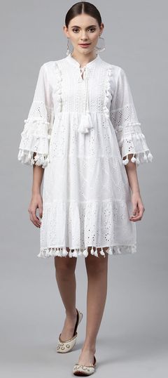 White and Off White color Dress in Cotton fabric with Embroidered, Resham, Thread work