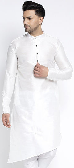 White and Off White color Kurta in Dupion Silk fabric with Thread work