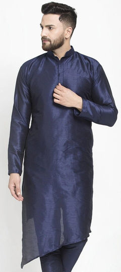 Blue color Kurta in Dupion Silk fabric with Thread work