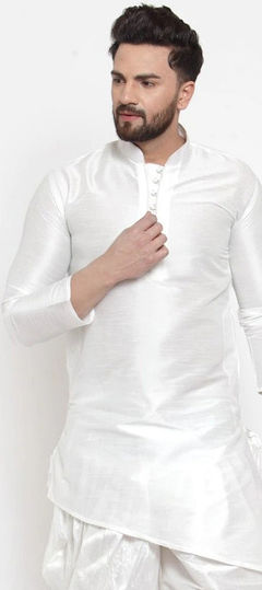 White and Off White color Kurta in Dupion Silk fabric with Thread work
