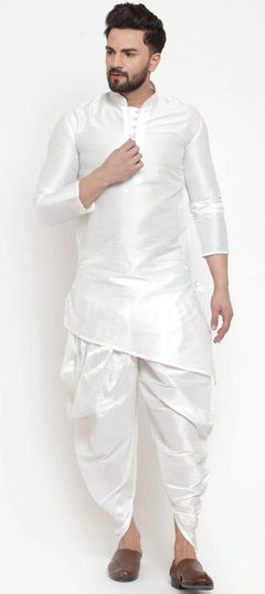 White and Off White color Dhoti Kurta in Dupion Silk fabric with Thread work