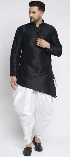 Black and Grey color Dhoti Kurta in Dupion Silk fabric with Thread work