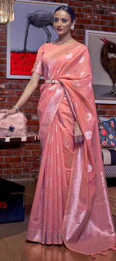 Traditional Pink and Majenta color Saree in Linen fabric with Bengali Weaving work : 1800169