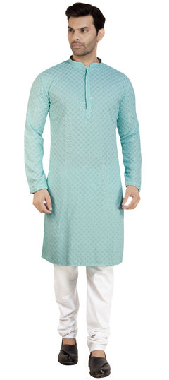 Blue color Kurta Pyjamas in Cotton fabric with Embroidered, Sequence, Thread work : 1800227