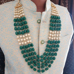 Enamel Green color Groom Necklace in Metal Alloy studded with CZ Diamond