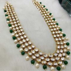 Enamel Green, White and Off White color Groom Necklace in Metal Alloy studded with CZ Diamond