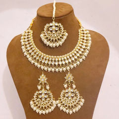 Gold Rodium Polish White and Off White color Necklace in Metal Alloy studded with CZ Diamond, Kundan