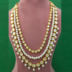 Gold Rodium Polish White and Off White color Necklace in Metal Alloy studded with CZ Diamond, Pearl