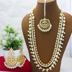 Gold Rodium Polish White and Off White color Necklace in Metal Alloy studded with CZ Diamond, Kundan