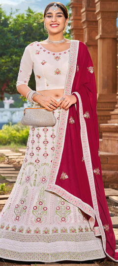 Pink and Majenta color Lehenga in Georgette fabric with Embroidered, Lace, Stone, Thread work