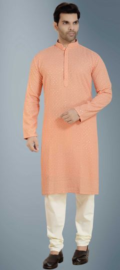 Pink and Majenta color Kurta Pyjamas in Georgette fabric with Embroidered, Sequence work