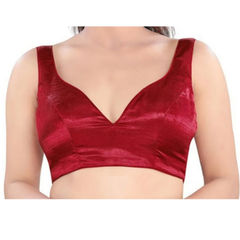 Red and Maroon color Blouse in Dupion Silk fabric with Thread work