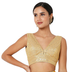 Gold color Blouse in Tissue fabric with Embroidered work