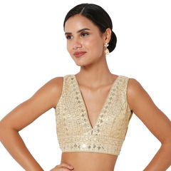 Gold color Blouse in Tissue fabric with Embroidered work : 1801808