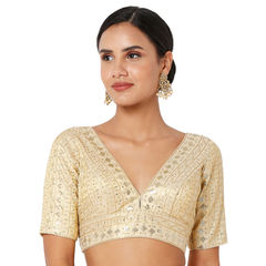 Gold color Blouse in Tissue fabric with Embroidered work