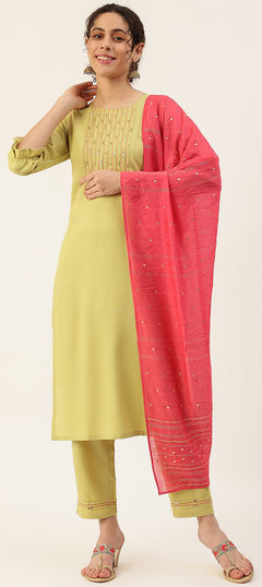 Green color Salwar Kameez in Rayon fabric with Sequence work