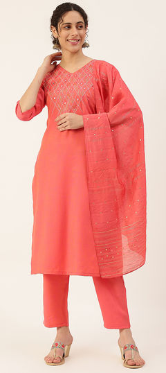 Pink and Majenta color Salwar Kameez in Rayon fabric with Mirror work