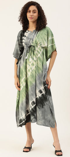 Multicolor color Kaftan in Rayon fabric with Printed, Tye n Dye work