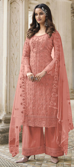 Pink and Majenta color Salwar Kameez in Net fabric with Sequence, Thread work