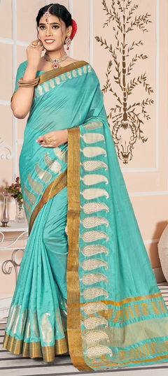 Traditional Blue color Saree in Cotton fabric with Bengali Weaving work : 1802731