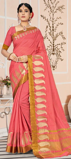 Traditional Pink and Majenta color Saree in Cotton fabric with Bengali Weaving work : 1802734