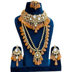Gold Rodium Polish Beige and Brown color Necklace in Metal Alloy studded with Kundan