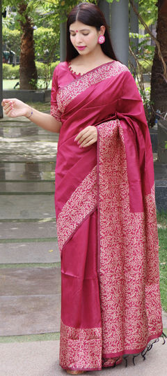 Pink and Majenta color Saree in Raw Silk, Silk fabric with Weaving work