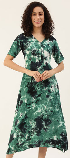 Green color Kurti in Rayon fabric with Printed, Tye n Dye work