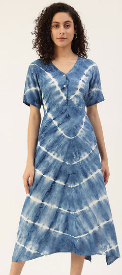 Blue color Kurti in Rayon fabric with Printed, Tye n Dye work