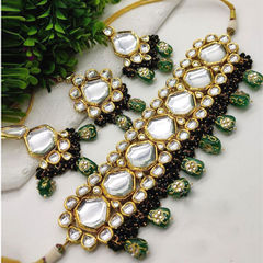 Gold Rodium Polish Multicolor color Necklace in Metal Alloy studded with Kundan
