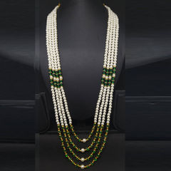 Gold Rodium Polish Green, White and Off White color Groom Necklace in Metal Alloy studded with Crystal