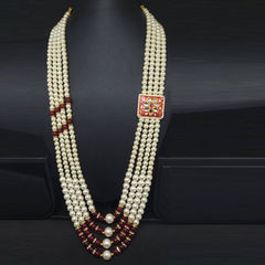 Gold Rodium Polish White and Off White color Groom Necklace in Metal Alloy studded with Crystal