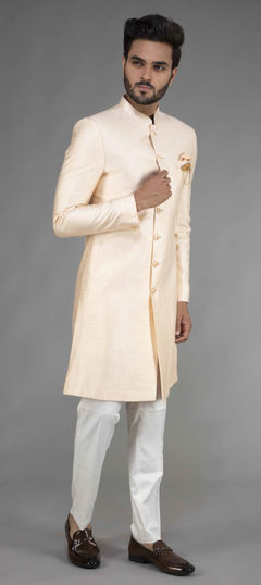 Beige and Brown color IndoWestern Dress in Art Silk fabric with Broches work