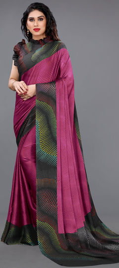 Pink and Majenta color Saree in Chiffon fabric with Printed work