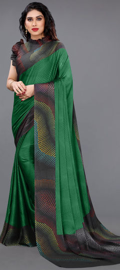 Green color Saree in Chiffon fabric with Printed work