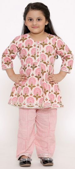 Pink and Majenta color Girls Top with Bottom in Cotton fabric with Floral, Gota Patti, Printed work : 1804802