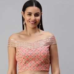 Pink and Majenta color Blouse in Organza Silk fabric with Embroidered, Thread work