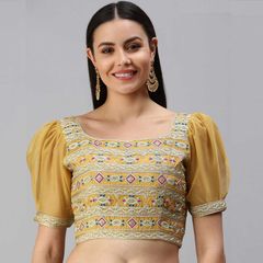 Gold color Blouse in Organza Silk fabric with Embroidered, Thread work