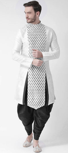 White and Off White color Dhoti Kurta in Dupion Silk fabric with Printed work