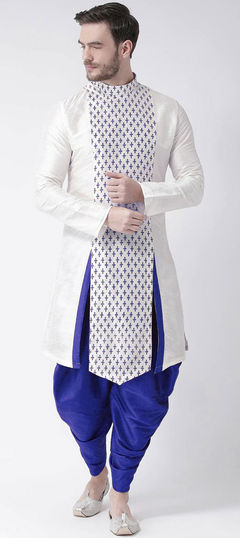 White and Off White color Dhoti Kurta in Dupion Silk fabric with Printed work