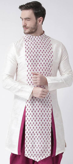 White and Off White color Kurta in Dupion Silk fabric with Printed work