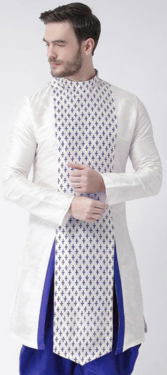 White and Off White color Kurta in Dupion Silk fabric with Printed work