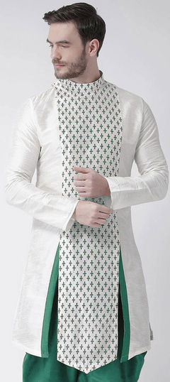 White and Off White color Kurta in Dupion Silk fabric with Printed work