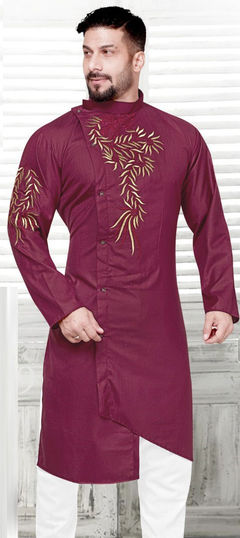 Purple and Violet color Kurta in Blended Cotton fabric with Embroidered, Thread work