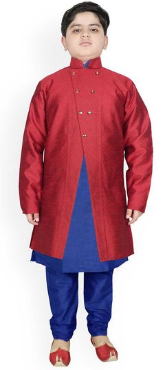 Blue color Boys Kurta Pyjama in Dupion Silk fabric with Thread work : 1805254