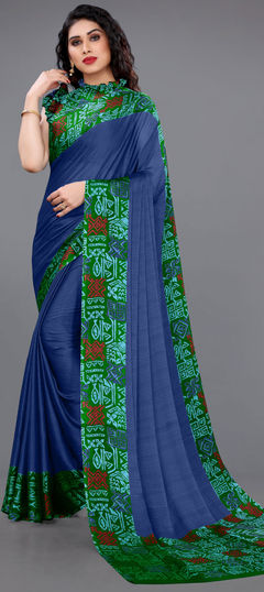Blue color Saree in Chiffon fabric with Printed work