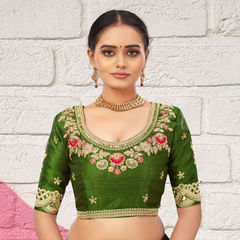 Green color Blouse in Bangalore Silk fabric with Embroidered, Resham, Thread work